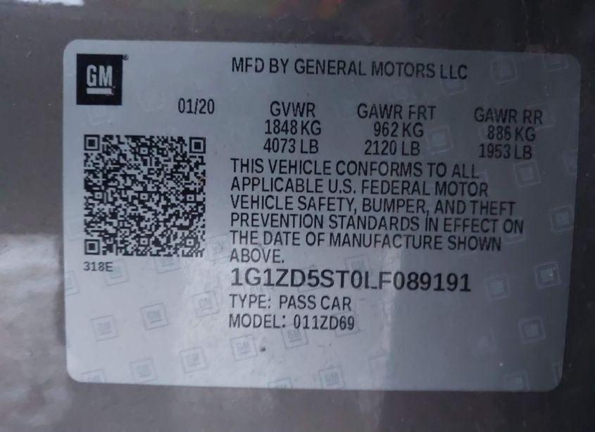 Photo 9 of 2020 Chevrolet Malibu FWD LT (VIN 1G1ZD5ST0LF089191)