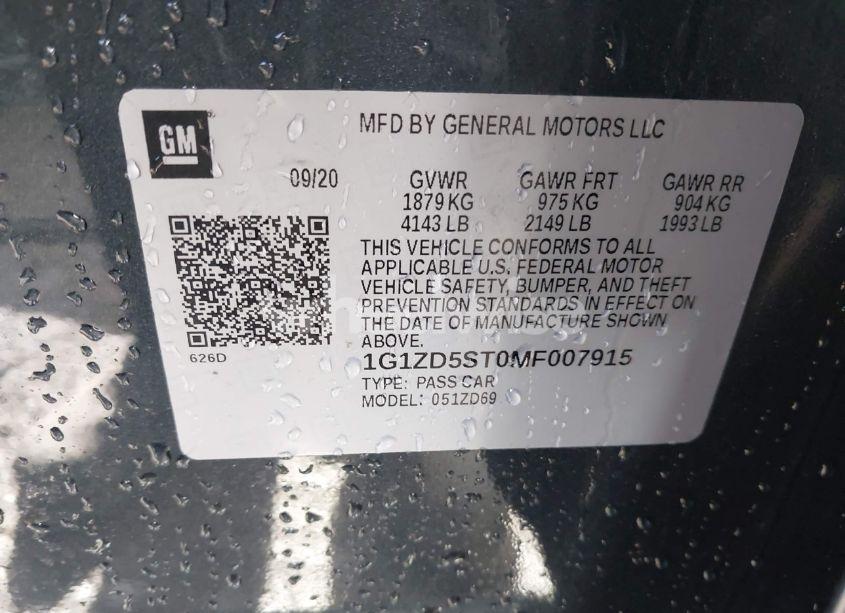 Photo 9 of 2021 Chevrolet Malibu FWD LT (VIN 1G1ZD5ST0MF007915)