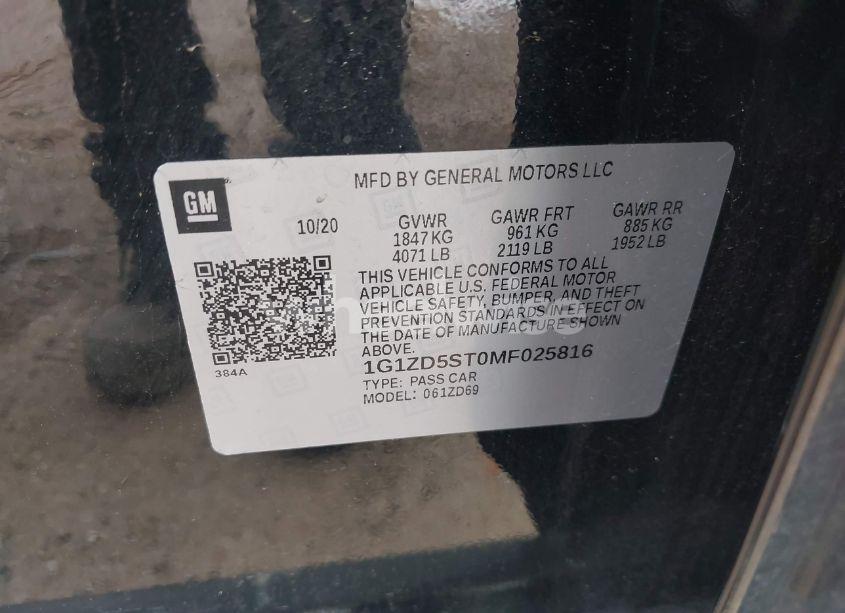 Photo 9 of 2021 Chevrolet Malibu FWD LT (VIN 1G1ZD5ST0MF025816)