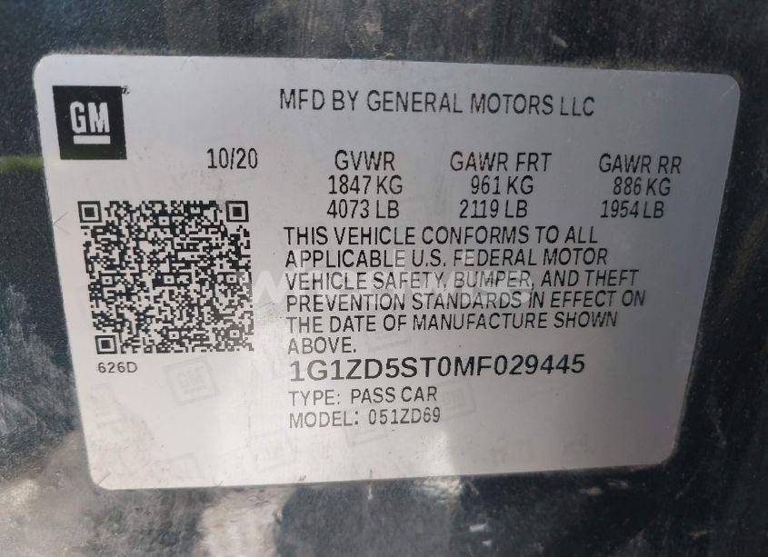 Photo 9 of 2021 Chevrolet Malibu FWD LT (VIN 1G1ZD5ST0MF029445)