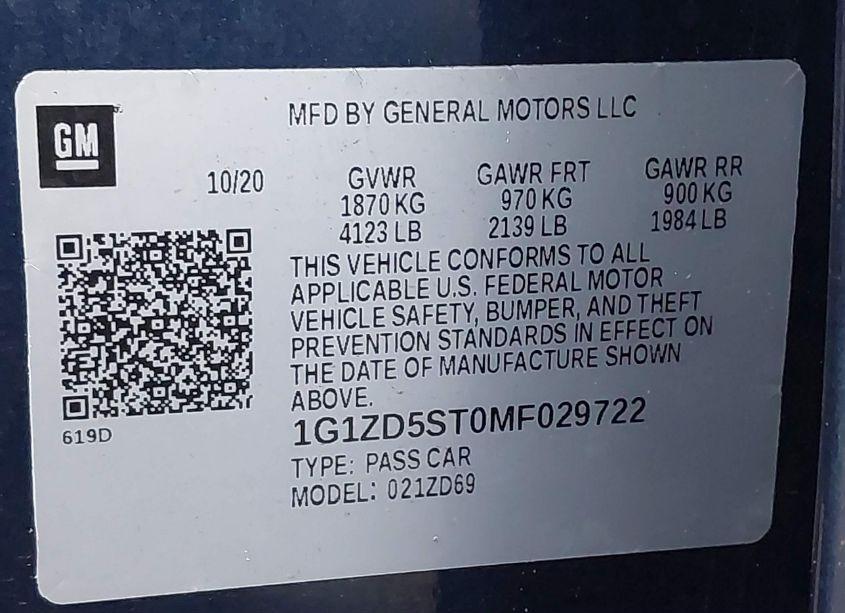 Photo 9 of 2021 Chevrolet Malibu FWD LT (VIN 1G1ZD5ST0MF029722)