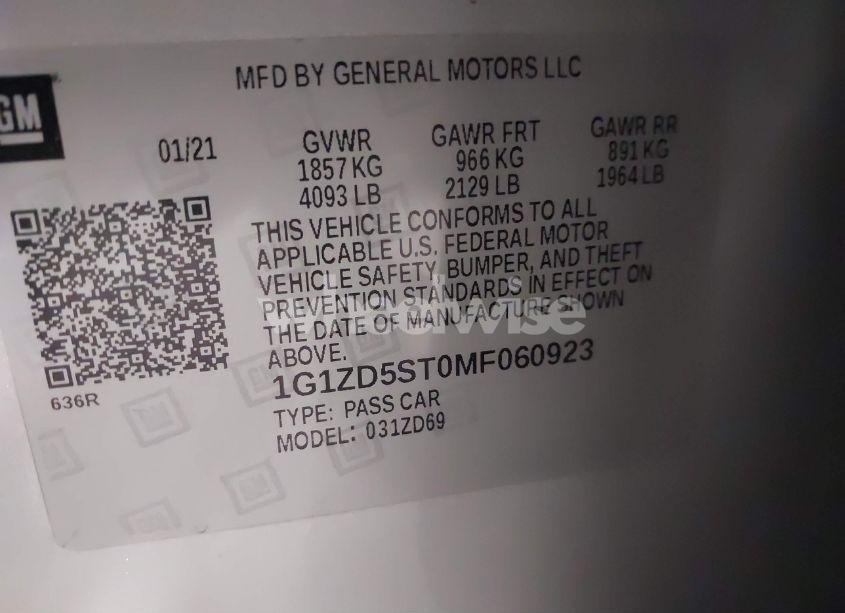 Photo 9 of 2021 Chevrolet Malibu FWD LT (VIN 1G1ZD5ST0MF060923)