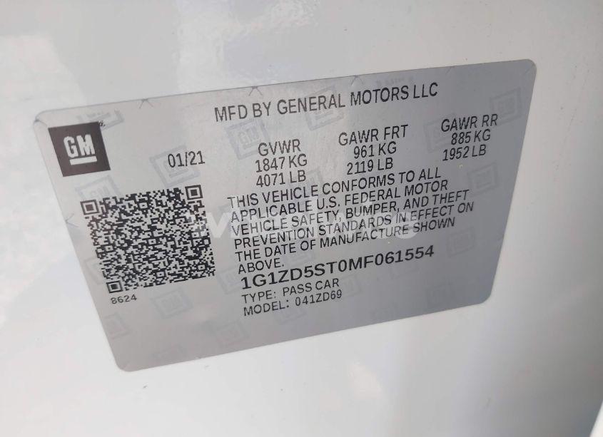 Photo 9 of 2021 Chevrolet Malibu FWD LT (VIN 1G1ZD5ST0MF061554)