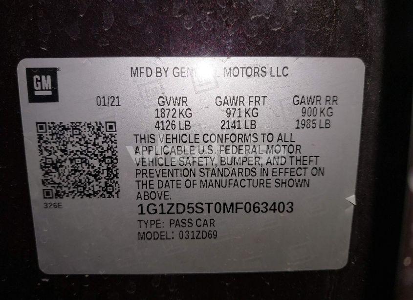 Photo 9 of 2021 Chevrolet Malibu FWD LT (VIN 1G1ZD5ST0MF063403)