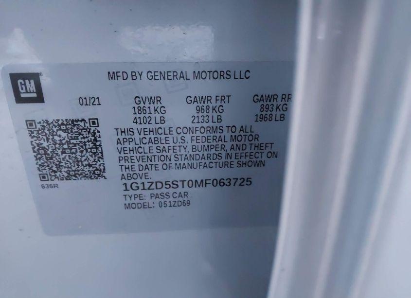 Photo 9 of 2021 Chevrolet Malibu FWD LT (VIN 1G1ZD5ST0MF063725)