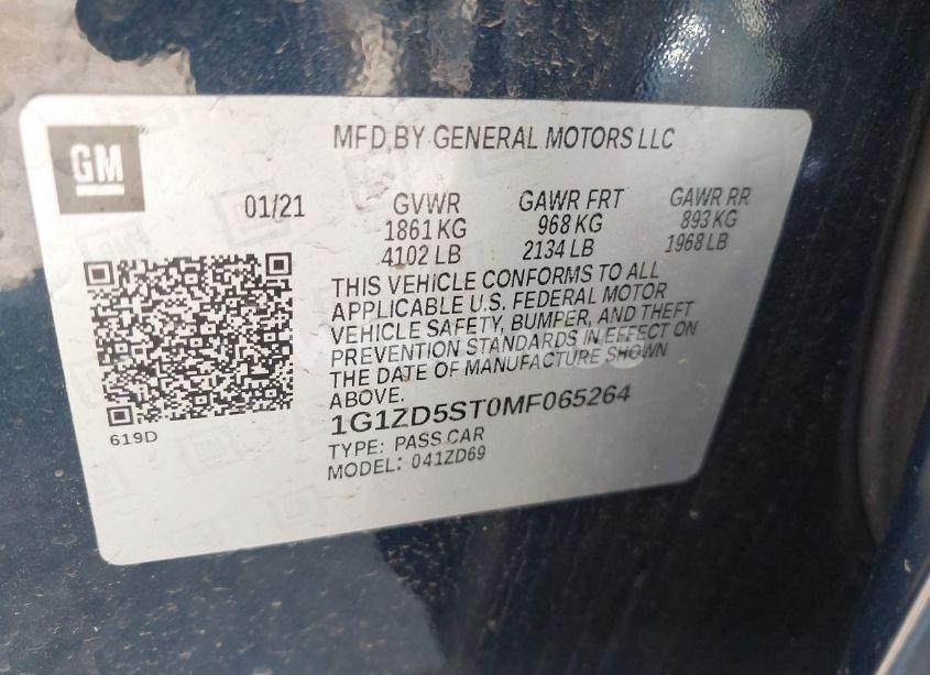 Photo 9 of 2021 Chevrolet Malibu FWD LT (VIN 1G1ZD5ST0MF065264)