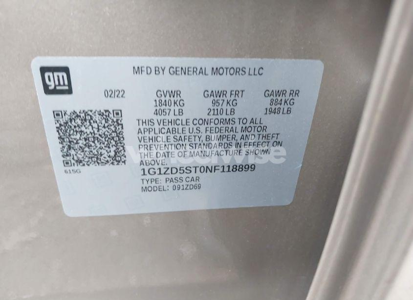 Photo 9 of 2022 Chevrolet Malibu FWD LT (VIN 1G1ZD5ST0NF118899)