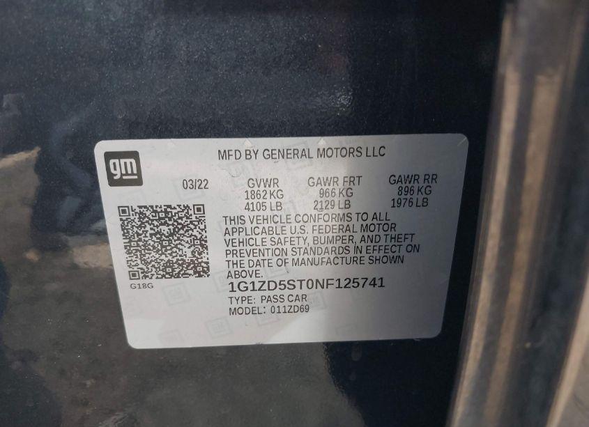 Photo 9 of 2022 Chevrolet Malibu FWD LT (VIN 1G1ZD5ST0NF125741)