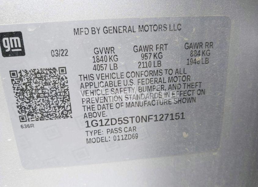 Photo 9 of 2022 Chevrolet Malibu FWD LT (VIN 1G1ZD5ST0NF127151)