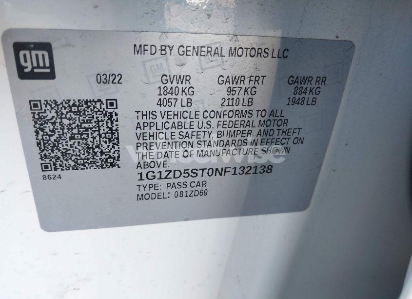 Photo 9 of 2022 Chevrolet Malibu FWD LT (VIN 1G1ZD5ST0NF132138)