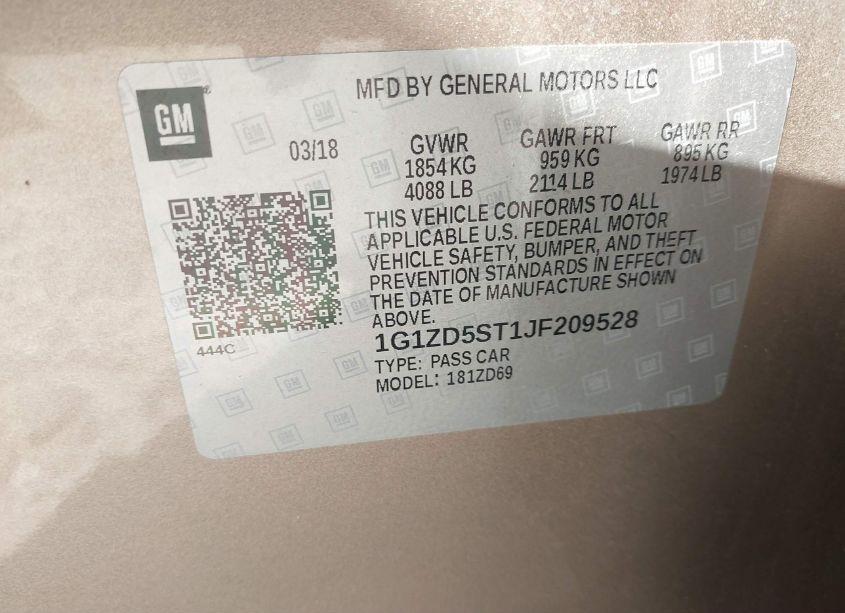 Photo 9 of 2018 Chevrolet Malibu LT (VIN 1G1ZD5ST1JF209528)