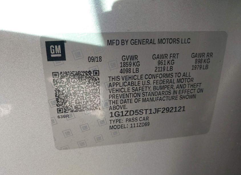 Photo 9 of 2018 Chevrolet Malibu LT (VIN 1G1ZD5ST1JF292121)