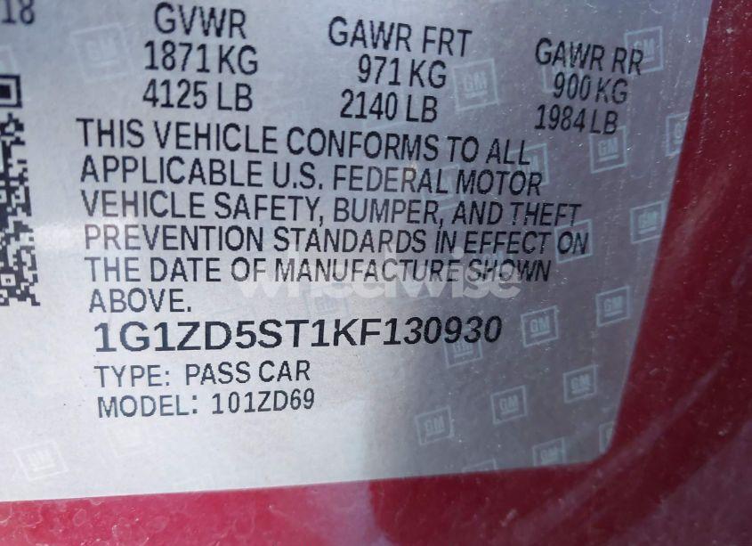 Photo 9 of 2019 Chevrolet Malibu LT (VIN 1G1ZD5ST1KF130930)