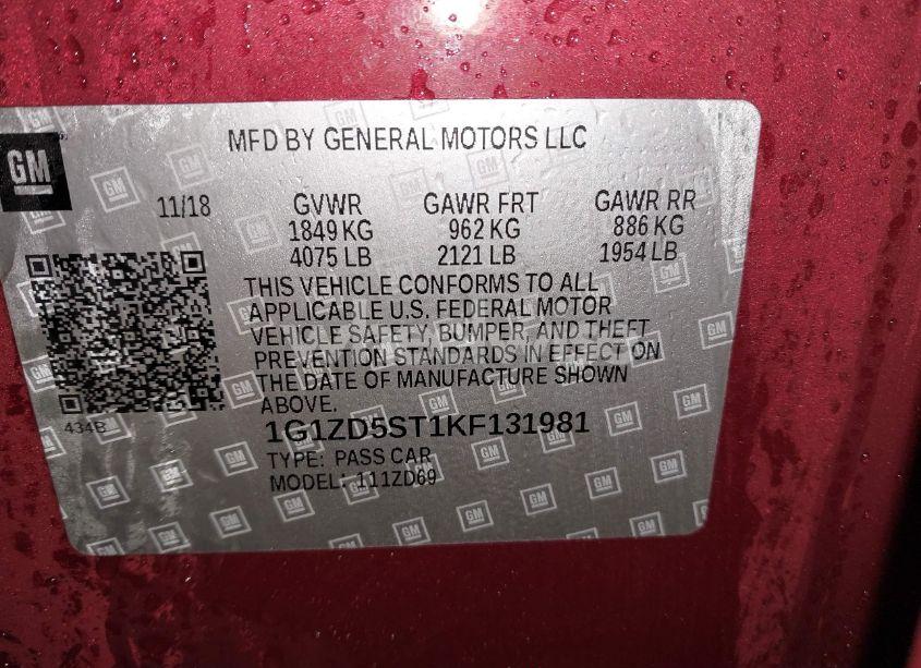 Photo 9 of 2019 Chevrolet Malibu LT (VIN 1G1ZD5ST1KF131981)