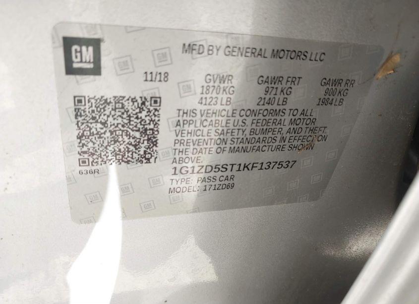 Photo 9 of 2019 Chevrolet Malibu LT (VIN 1G1ZD5ST1KF137537)