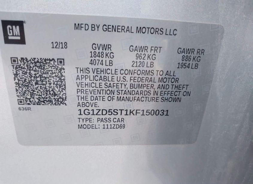 Photo 9 of 2019 Chevrolet Malibu LT (VIN 1G1ZD5ST1KF150031)