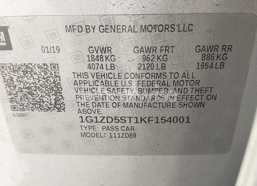 Photo 9 of 2019 Chevrolet Malibu LT (VIN 1G1ZD5ST1KF154001)