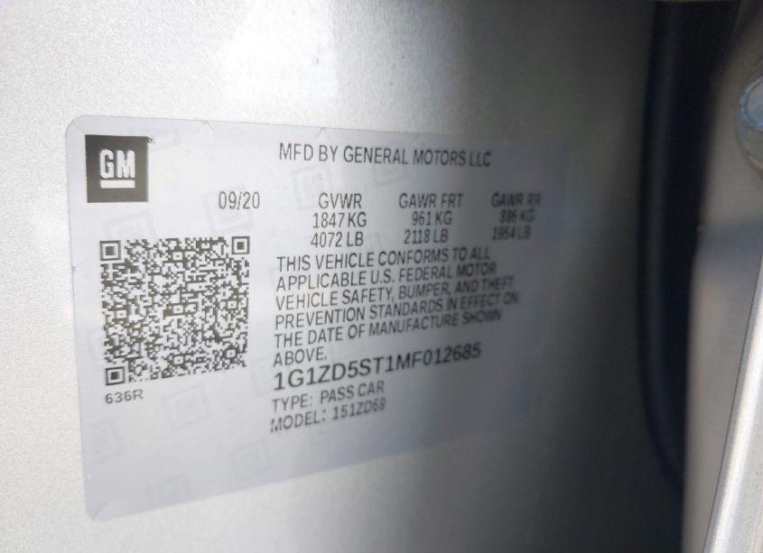 Photo 9 of 2021 Chevrolet Malibu FWD LT (VIN 1G1ZD5ST1MF012685)