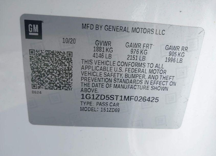 Photo 9 of 2021 Chevrolet Malibu FWD LT (VIN 1G1ZD5ST1MF026425)