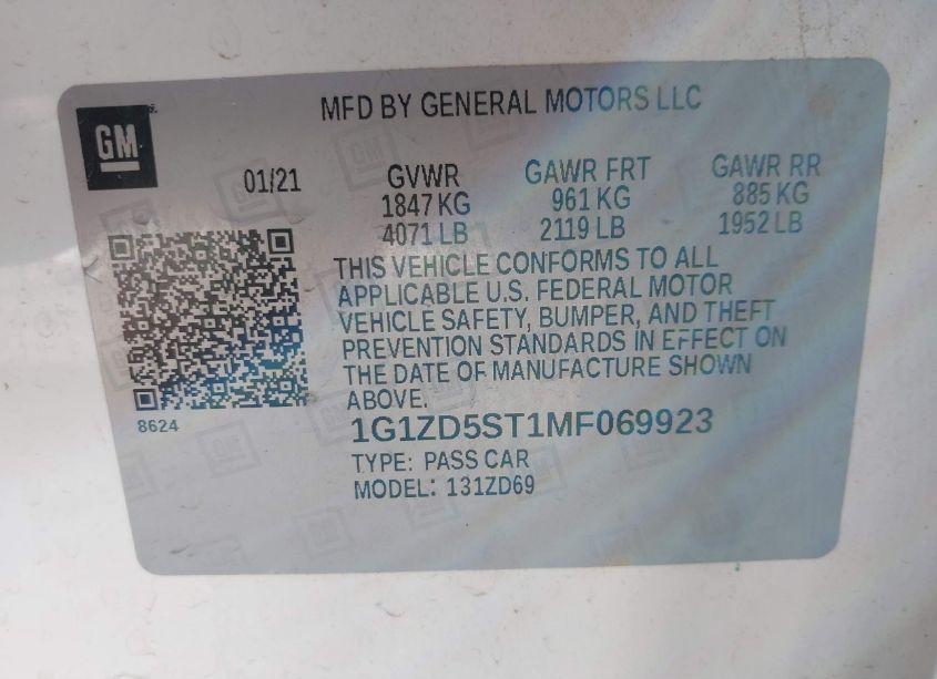 Photo 9 of 2021 Chevrolet Malibu FWD LT (VIN 1G1ZD5ST1MF069923)