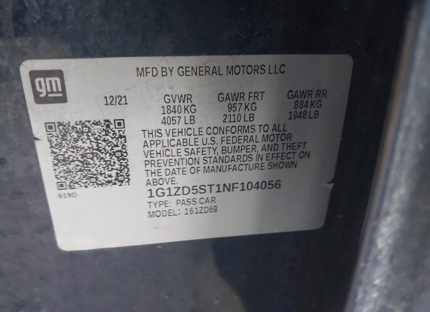 Photo 9 of 2022 Chevrolet Malibu FWD LT (VIN 1G1ZD5ST1NF104056)