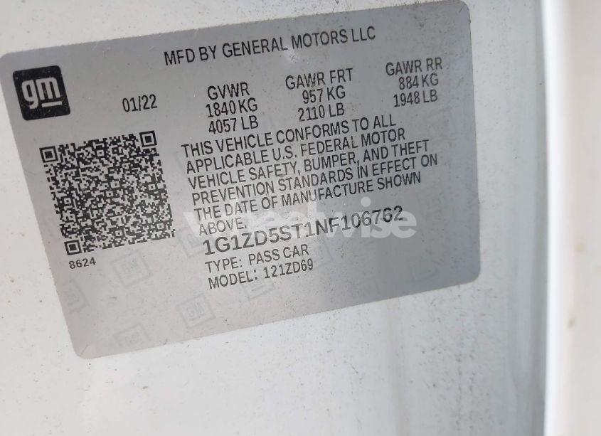 Photo 9 of 2022 Chevrolet Malibu FWD LT (VIN 1G1ZD5ST1NF106762)