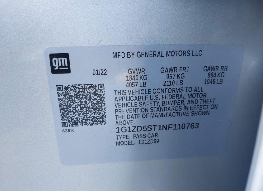 Photo 9 of 2022 Chevrolet Malibu FWD LT (VIN 1G1ZD5ST1NF110763)