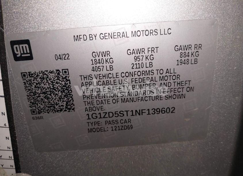 Photo 9 of 2022 Chevrolet Malibu FWD LT (VIN 1G1ZD5ST1NF139602)