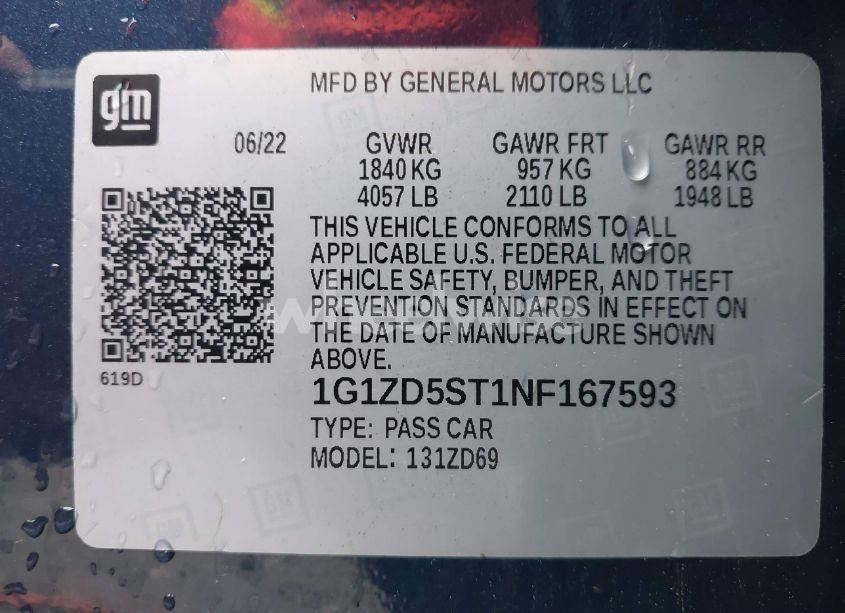 Photo 9 of 2022 Chevrolet Malibu FWD LT (VIN 1G1ZD5ST1NF167593)