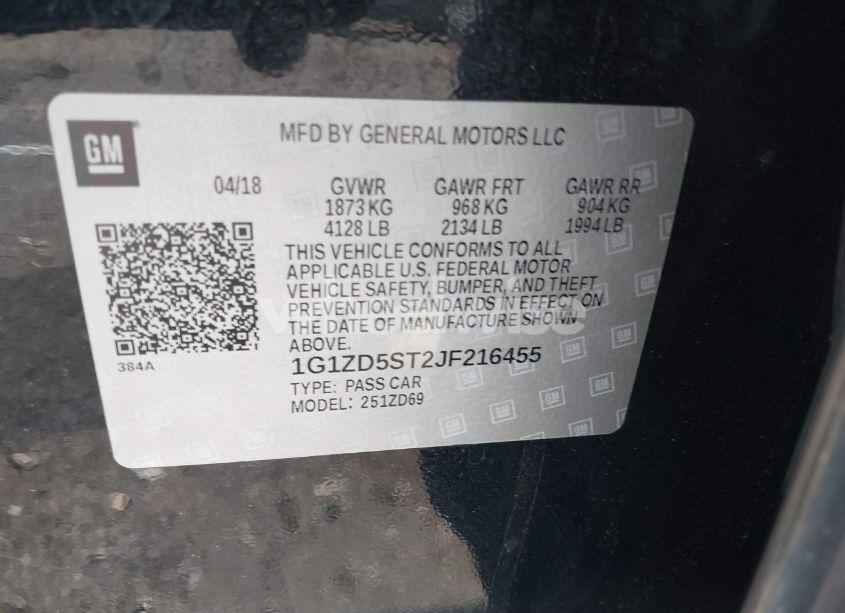 Photo 9 of 2018 Chevrolet Malibu LT (VIN 1G1ZD5ST2JF216455)