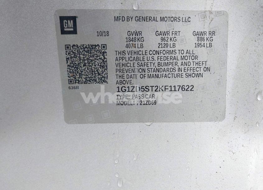 Photo 9 of 2019 Chevrolet Malibu LT (VIN 1G1ZD5ST2KF117622)