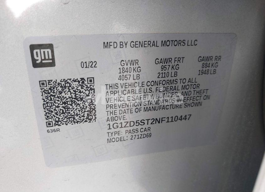 Photo 9 of 2022 Chevrolet Malibu FWD LT (VIN 1G1ZD5ST2NF110447)