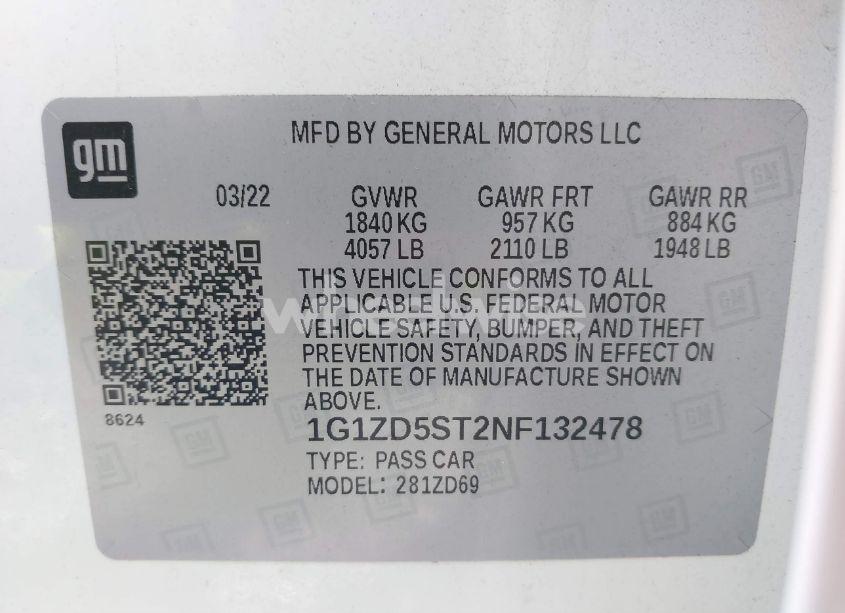 Photo 9 of 2022 Chevrolet Malibu FWD LT (VIN 1G1ZD5ST2NF132478)