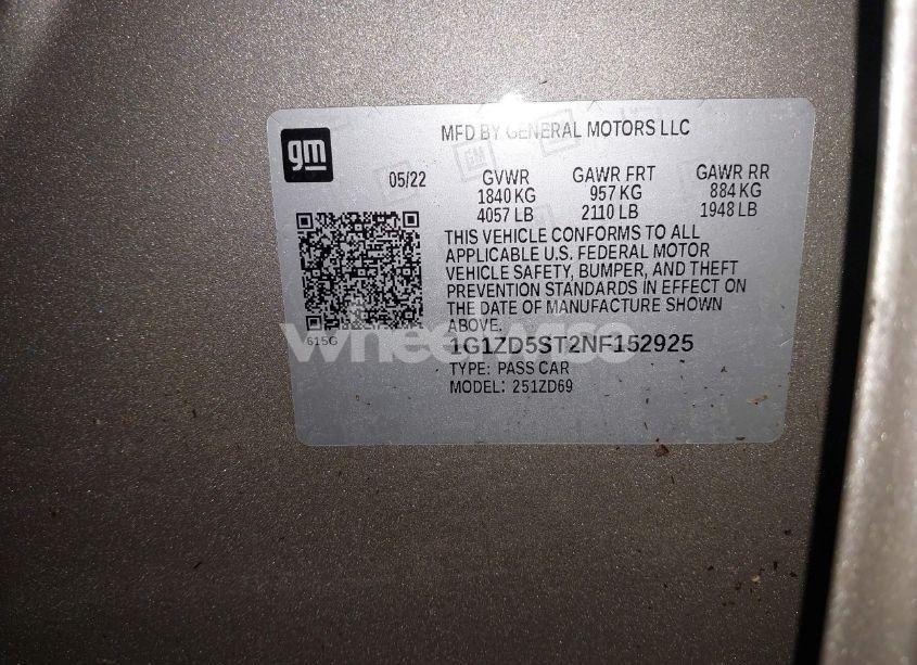 Photo 9 of 2022 Chevrolet Malibu FWD LT (VIN 1G1ZD5ST2NF152925)