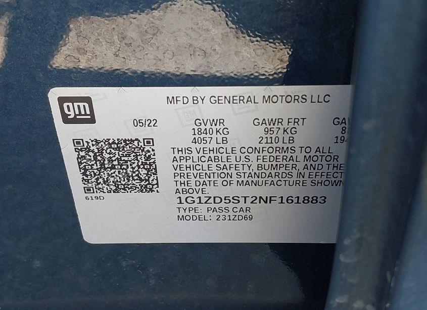 Photo 9 of 2022 Chevrolet Malibu FWD LT (VIN 1G1ZD5ST2NF161883)
