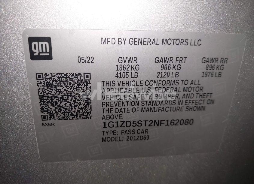 Photo 9 of 2022 Chevrolet Malibu FWD LT (VIN 1G1ZD5ST2NF162080)