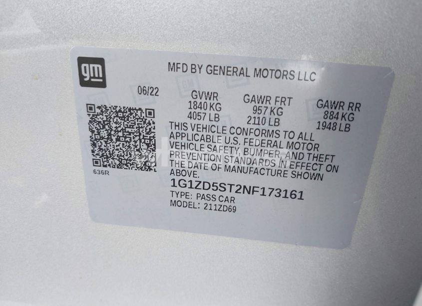 Photo 9 of 2022 Chevrolet Malibu FWD LT (VIN 1G1ZD5ST2NF173161)