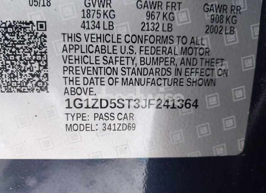 Photo 9 of 2018 Chevrolet Malibu LT (VIN 1G1ZD5ST3JF241364)