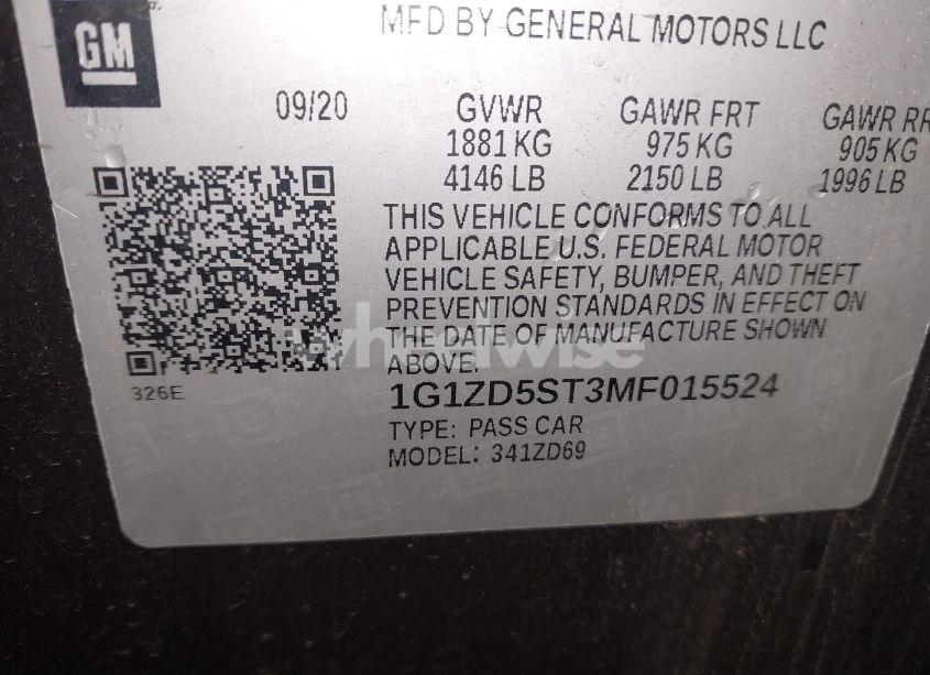 Photo 9 of 2021 Chevrolet Malibu FWD LT (VIN 1G1ZD5ST3MF015524)