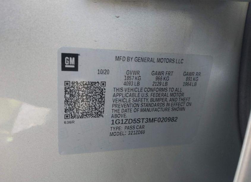 Photo 9 of 2021 Chevrolet Malibu FWD LT (VIN 1G1ZD5ST3MF020982)