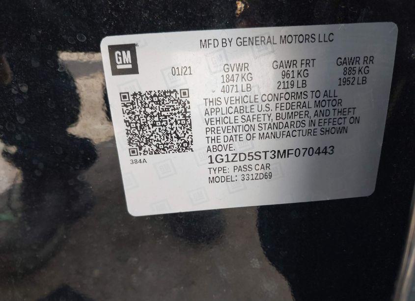 Photo 9 of 2021 Chevrolet Malibu FWD LT (VIN 1G1ZD5ST3MF070443)