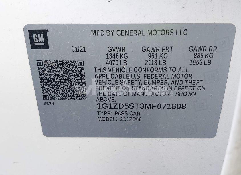 Photo 9 of 2021 Chevrolet Malibu FWD LT (VIN 1G1ZD5ST3MF071608)