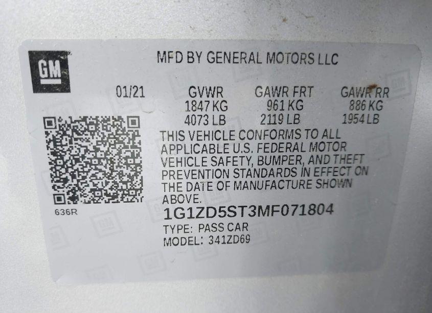 Photo 9 of 2021 Chevrolet Malibu FWD LT (VIN 1G1ZD5ST3MF071804)