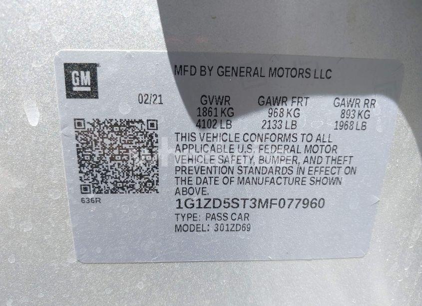 Photo 9 of 2021 Chevrolet Malibu FWD LT (VIN 1G1ZD5ST3MF077960)