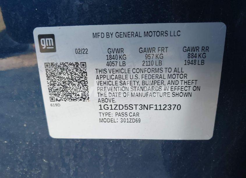 Photo 9 of 2022 Chevrolet Malibu FWD LT (VIN 1G1ZD5ST3NF112370)