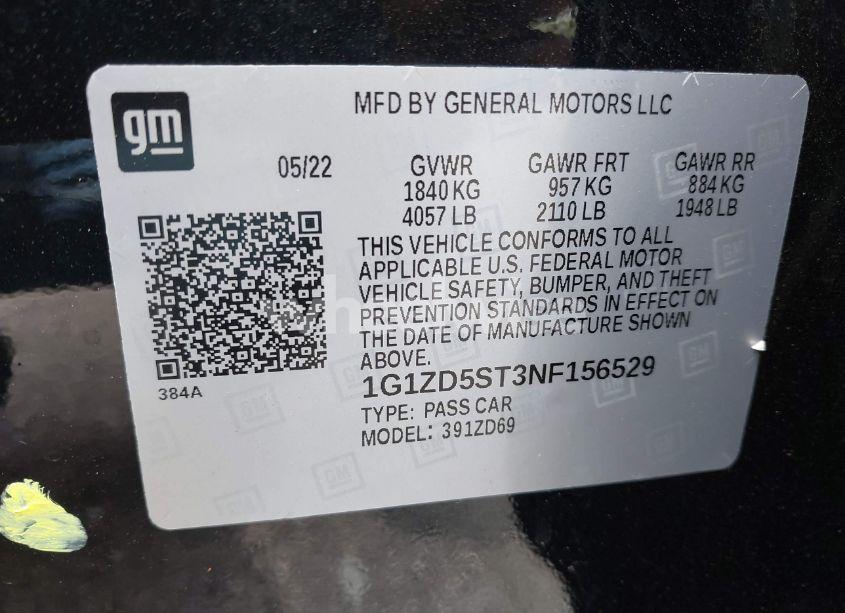 Photo 9 of 2022 Chevrolet Malibu FWD LT (VIN 1G1ZD5ST3NF156529)