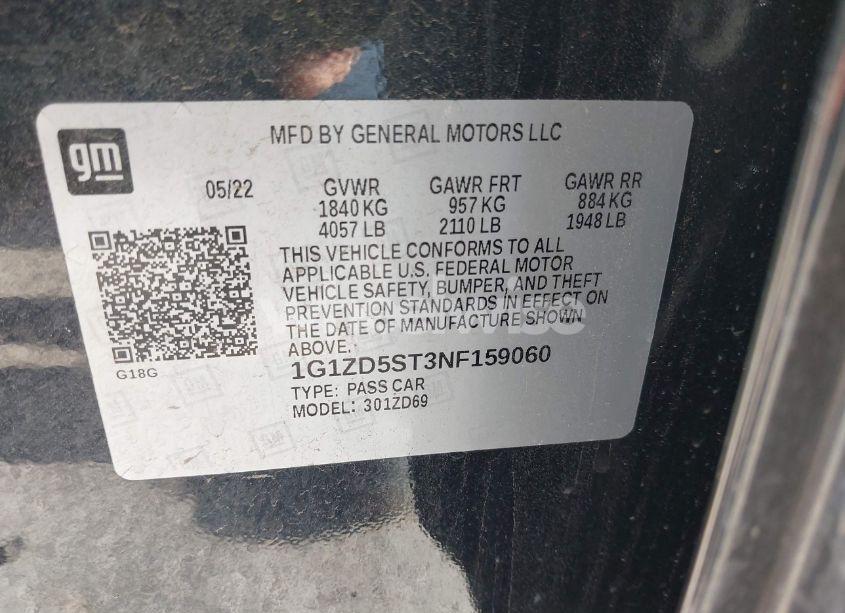 Photo 9 of 2022 Chevrolet Malibu FWD LT (VIN 1G1ZD5ST3NF159060)