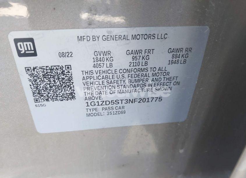 Photo 9 of 2022 Chevrolet Malibu FWD LT (VIN 1G1ZD5ST3NF201775)