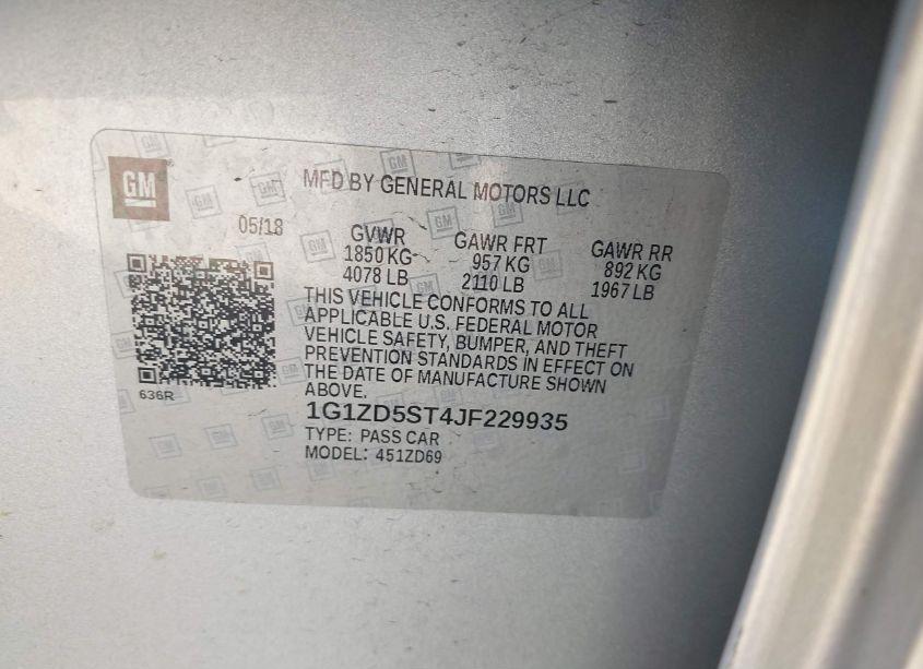 Photo 9 of 2018 Chevrolet Malibu LT (VIN 1G1ZD5ST4JF229935)