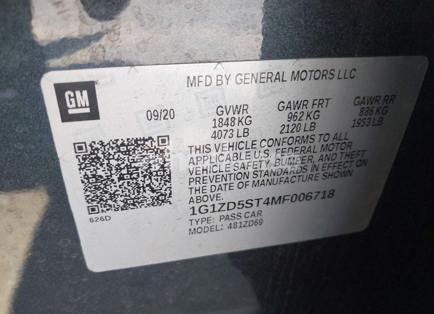 Photo 9 of 2021 Chevrolet Malibu FWD LT (VIN 1G1ZD5ST4MF006718)